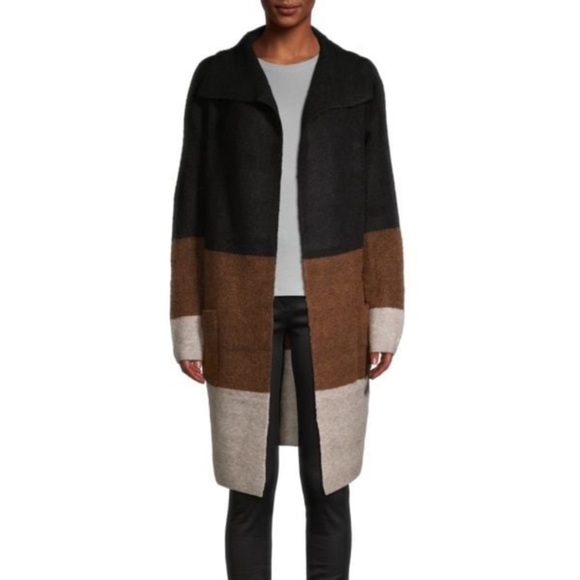 NWT Max Studio Black to Beige Colour Block Long Cardigan Sweater Stripe Soft - Picture 1 of 12